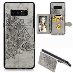 Mandala Flower Cloth Multifunction Stand Card Leather Phone Case for Samsung Galaxy Note 8 - Gray