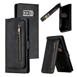 Multifunction 9 Cards Leather Zipper Wallet Phone Case for Samsung Galaxy Note 8 - Black