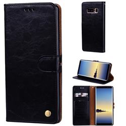 Luxury Retro Oil Wax PU Leather Wallet Phone Case for Samsung Galaxy Note 8 - Deep Black