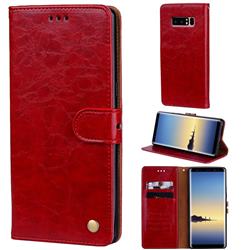 Luxury Retro Oil Wax PU Leather Wallet Phone Case for Samsung Galaxy Note 8 - Brown Red