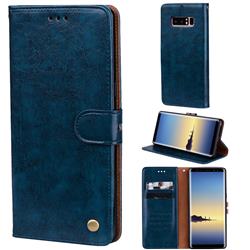 Luxury Retro Oil Wax PU Leather Wallet Phone Case for Samsung Galaxy Note 8 - Sapphire