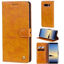 Luxury Retro Oil Wax PU Leather Wallet Phone Case for Samsung Galaxy Note 8 - Orange Yellow
