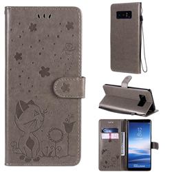 Embossing Bee and Cat Leather Wallet Case for Samsung Galaxy Note 8 - Gray