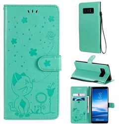 Embossing Bee and Cat Leather Wallet Case for Samsung Galaxy Note 8 - Green