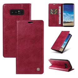 YIKATU Litchi Card Magnetic Automatic Suction Leather Flip Cover for Samsung Galaxy Note 8 - Wine Red