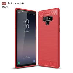Luxury Carbon Fiber Brushed Wire Drawing Silicone TPU Back Cover for Samsung Galaxy Note9 - Red