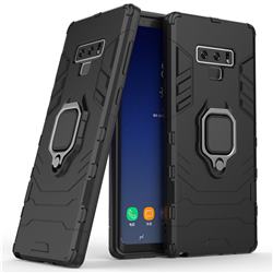 Black Panther Armor Metal Ring Grip Shockproof Dual Layer Rugged Hard Cover for Samsung Galaxy Note9 - Black