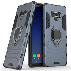 Black Panther Armor Metal Ring Grip Shockproof Dual Layer Rugged Hard Cover for Samsung Galaxy Note9 - Blue