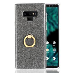 Luxury Soft TPU Glitter Back Ring Cover with 360 Rotate Finger Holder Buckle for Samsung Galaxy Note9 - Black