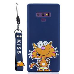 Blue Cute Cat Soft Kiss Candy Hand Strap Silicone Case for Samsung Galaxy Note9