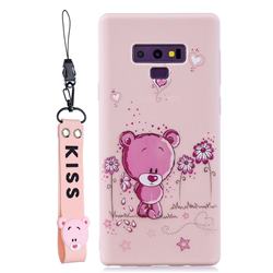 Pink Flower Bear Soft Kiss Candy Hand Strap Silicone Case for Samsung Galaxy Note9