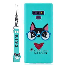 Green Glasses Dog Soft Kiss Candy Hand Strap Silicone Case for Samsung Galaxy Note9