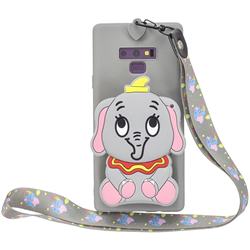 Gray Elephant Neck Lanyard Zipper Wallet Silicone Case for Samsung Galaxy Note9