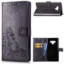 Embossing Imprint Four-Leaf Clover Leather Wallet Case for Samsung Galaxy Note9 - Black