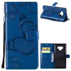 Embossing 3D Butterfly Leather Wallet Case for Samsung Galaxy Note9 - Blue