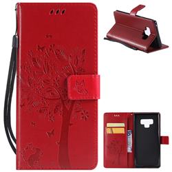 Embossing Butterfly Tree Leather Wallet Case for Samsung Galaxy Note9 - Red