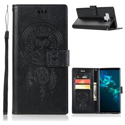 Intricate Embossing Owl Campanula Leather Wallet Case for Samsung Galaxy Note9 - Black