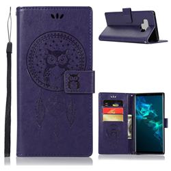 Intricate Embossing Owl Campanula Leather Wallet Case for Samsung Galaxy Note9 - Purple