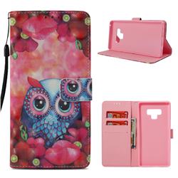 Flower Owl 3D Painted Leather Wallet Case for Samsung Galaxy Note9