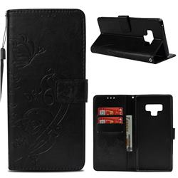 Embossing Butterfly Flower Leather Wallet Case for Samsung Galaxy Note9 - Black