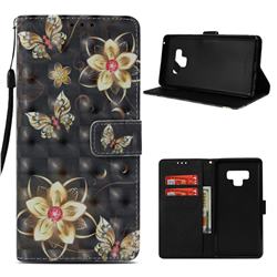 Golden Flower Butterfly 3D Painted Leather Wallet Case for Samsung Galaxy Note9
