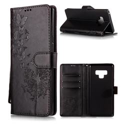 Intricate Embossing Dandelion Butterfly Leather Wallet Case for Samsung Galaxy Note9 - Black