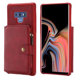 Retro Luxury Multifunction Zipper Leather Phone Back Cover for Samsung Galaxy Note9 - Red