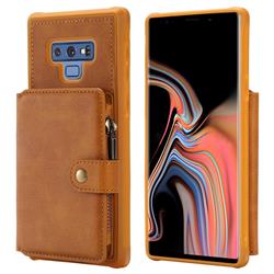 Retro Luxury Multifunction Zipper Leather Phone Back Cover for Samsung Galaxy Note9 - Brown