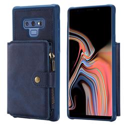 Retro Luxury Multifunction Zipper Leather Phone Back Cover for Samsung Galaxy Note9 - Blue