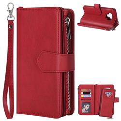 Retro Luxury Multifunction Zipper Leather Phone Wallet for Samsung Galaxy Note9 - Red