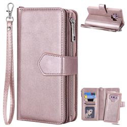 Retro Luxury Multifunction Zipper Leather Phone Wallet for Samsung Galaxy Note9 - Rose Gold