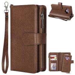 Retro Luxury Multifunction Zipper Leather Phone Wallet for Samsung Galaxy Note9 - Brown