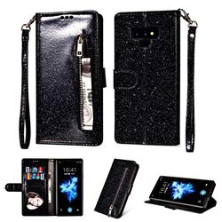 Glitter Shine Leather Zipper Wallet Phone Case for Samsung Galaxy Note9 - Black