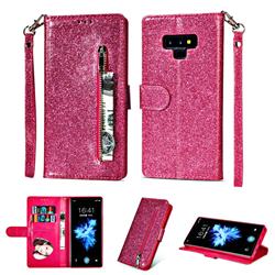 Glitter Shine Leather Zipper Wallet Phone Case for Samsung Galaxy Note9 - Rose