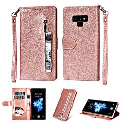 Glitter Shine Leather Zipper Wallet Phone Case for Samsung Galaxy Note9 - Pink
