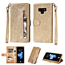 Glitter Shine Leather Zipper Wallet Phone Case for Samsung Galaxy Note9 - Gold