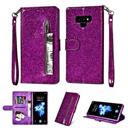 Glitter Shine Leather Zipper Wallet Phone Case for Samsung Galaxy Note9 - Purple
