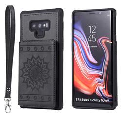 Luxury Embossing Sunflower Multifunction Leather Back Cover for Samsung Galaxy Note9 - Black