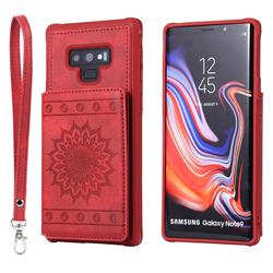 Luxury Embossing Sunflower Multifunction Leather Back Cover for Samsung Galaxy Note9 - Red