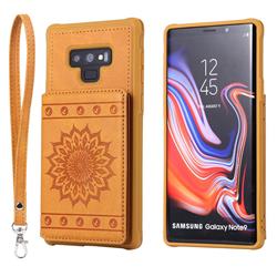 Luxury Embossing Sunflower Multifunction Leather Back Cover for Samsung Galaxy Note9 - Brown