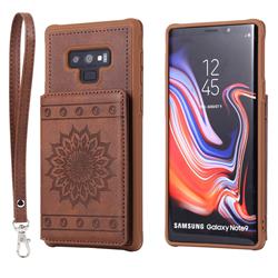 Luxury Embossing Sunflower Multifunction Leather Back Cover for Samsung Galaxy Note9 - Coffee
