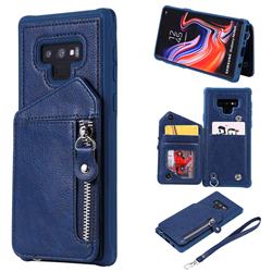 Classic Luxury Buckle Zipper Anti-fall Leather Phone Back Cover for Samsung Galaxy Note9 - Blue