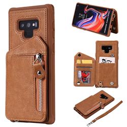 Classic Luxury Buckle Zipper Anti-fall Leather Phone Back Cover for Samsung Galaxy Note9 - Brown