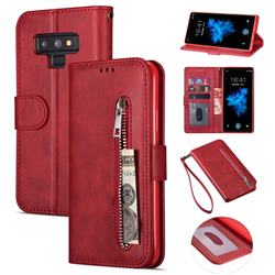 Retro Calfskin Zipper Leather Wallet Case Cover for Samsung Galaxy Note9 - Red