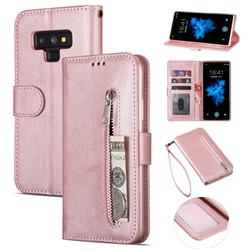 Retro Calfskin Zipper Leather Wallet Case Cover for Samsung Galaxy Note9 - Rose Gold