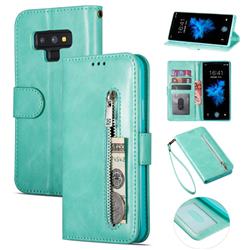 Retro Calfskin Zipper Leather Wallet Case Cover for Samsung Galaxy Note9 - Mint Green