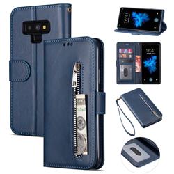 Retro Calfskin Zipper Leather Wallet Case Cover for Samsung Galaxy Note9 - Blue