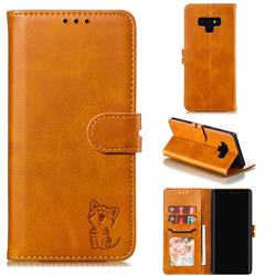 Embossing Happy Cat Leather Wallet Case for Samsung Galaxy Note9 - Yellow