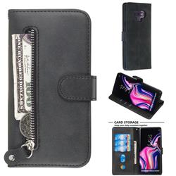 Retro Luxury Zipper Leather Phone Wallet Case for Samsung Galaxy Note9 - Black