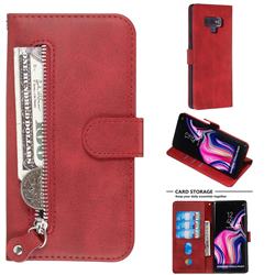 Retro Luxury Zipper Leather Phone Wallet Case for Samsung Galaxy Note9 - Red